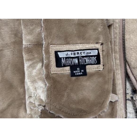 Vintage Genuine Suede Tan Boho Patchwork Womans Zip Faux Fur Lined Jacket Coat S - Picture 6 of 7